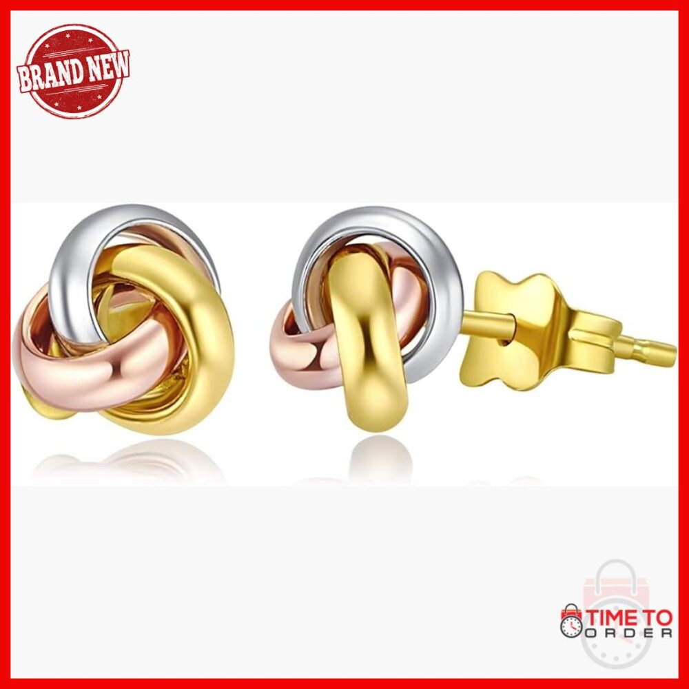 14k Solid Gold Knot Stud Earrings Hypoallergenic … - image 1